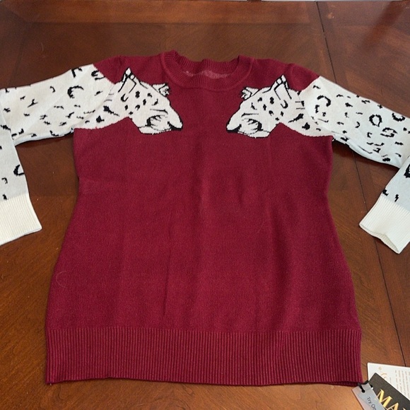 NWT Leopard Print Burgundy Sweater - Picture 2 of 5